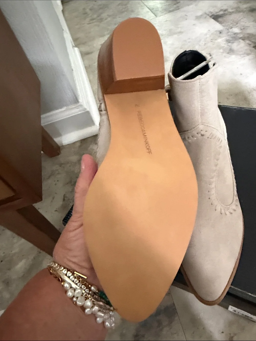 Rebecca Minkoff lulu western Slate Suede Ankle Bootie with Stacked Heel size 7